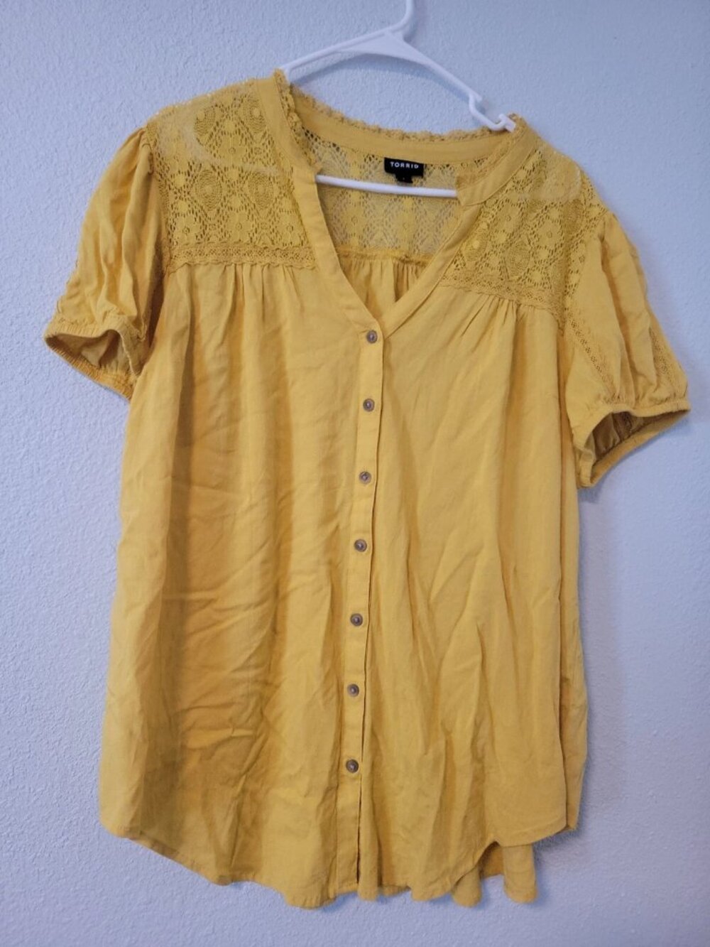 Torrid Golden Yellow Lace Insert Tunic Blouse Top, Women's Plus Size 2X